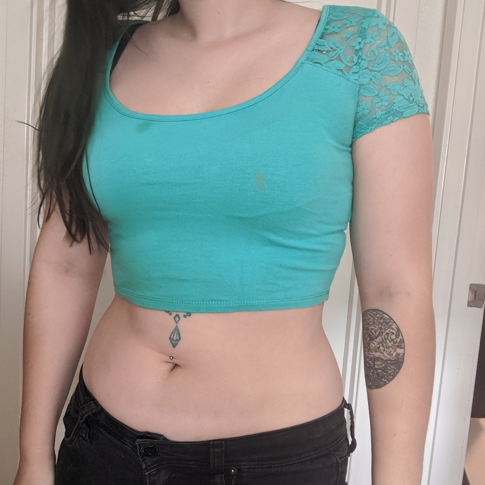 Cute turquoise lace crop top